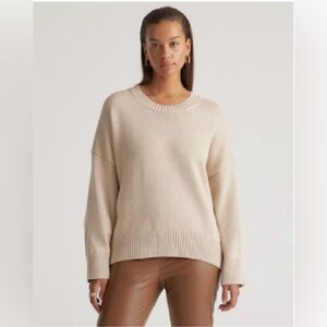 Quince Women's 100% Organic Cotton Boyfriend Crewneck Sweater in Beige